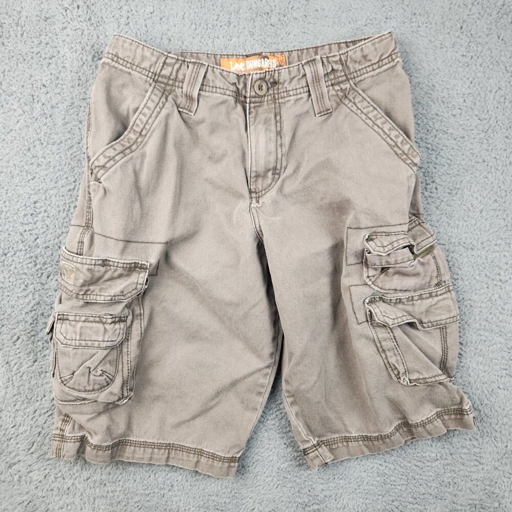 Y2K LEE Cargo Shorts Youth 14 Regular Khaki Faded Baggy Skate Grunge Heavyweight